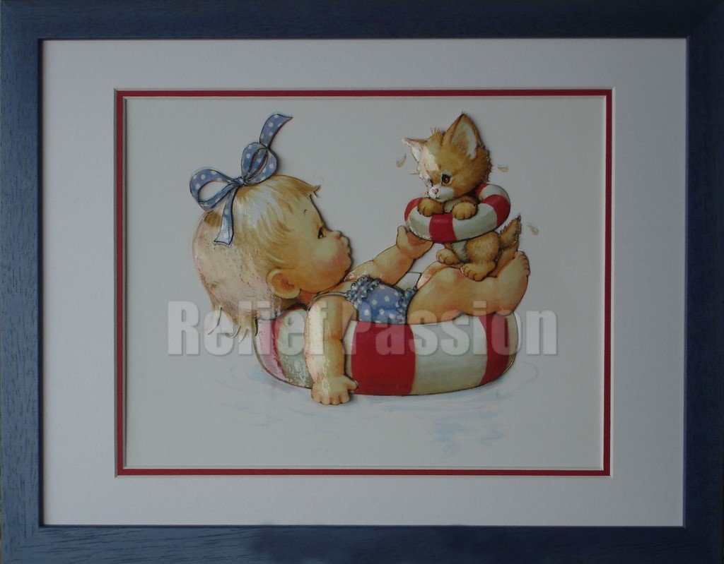 NAI12005-Fillette Piscine et Chaton-(40x30)