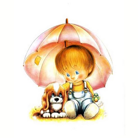Enfant au parapluie et chiot (24x30)