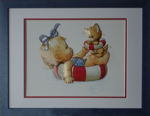 NAI12005-Fillette Piscine et Chaton-(40x30)